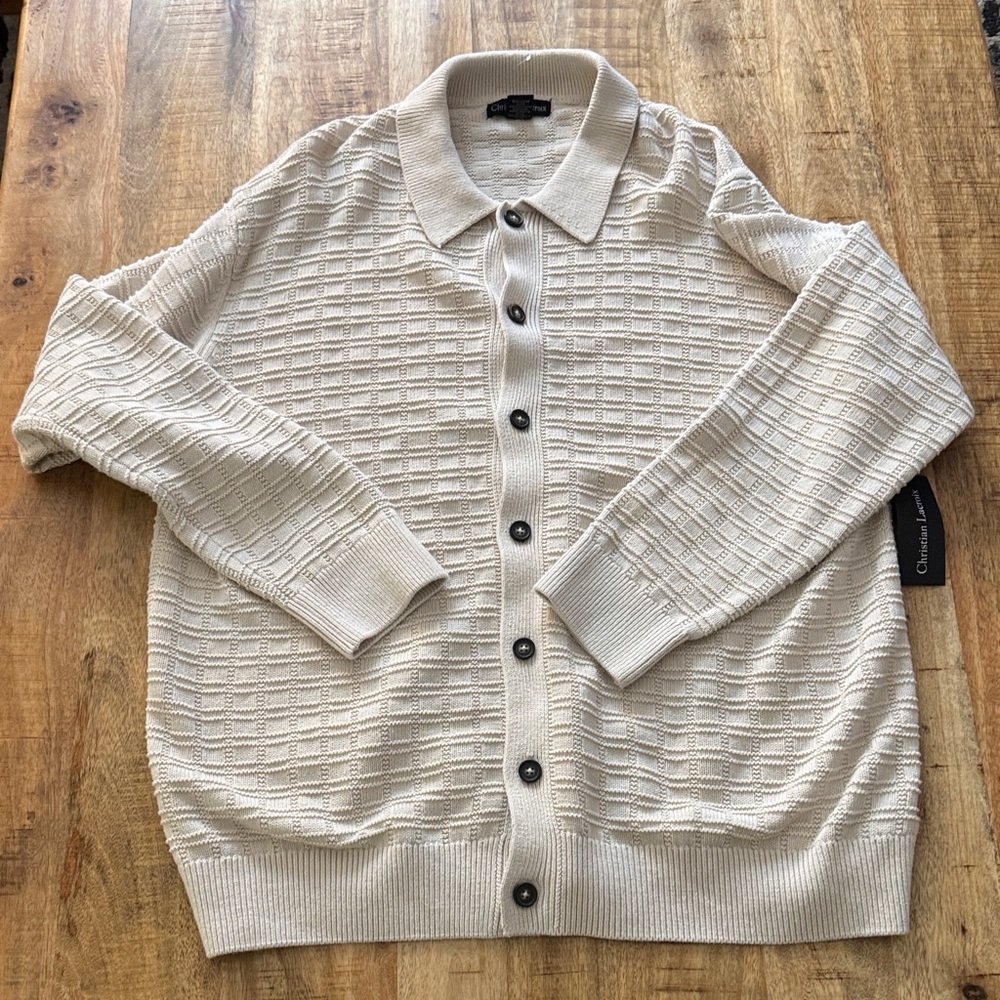 Christian Lacroix textured knit Cream 100% cotton long sleeve sweater Cardigan
